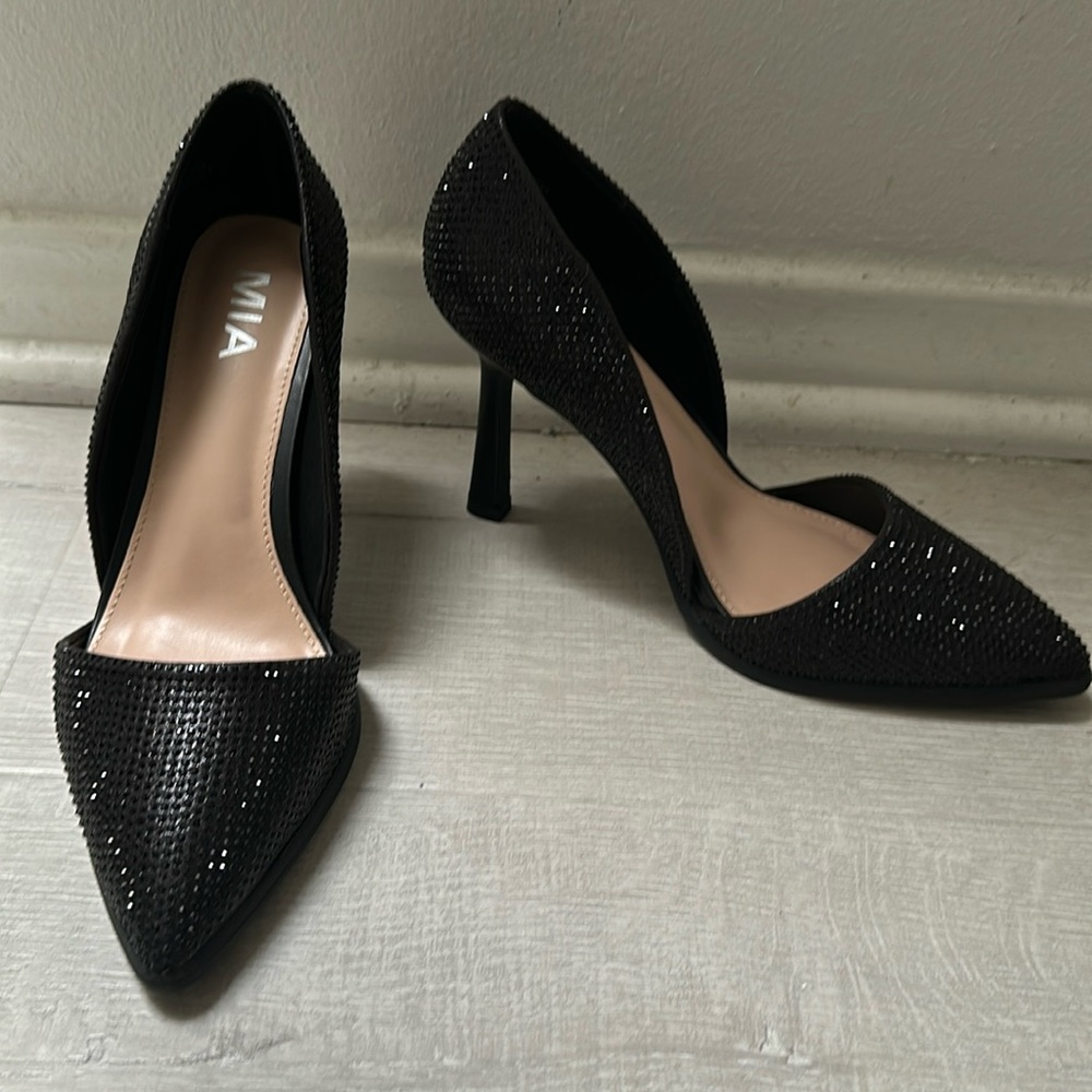 New black rhinestone high heels three inch heels size 7